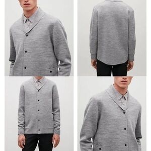COS Merino Wool Gray Button Pocket Collar Cardigan S